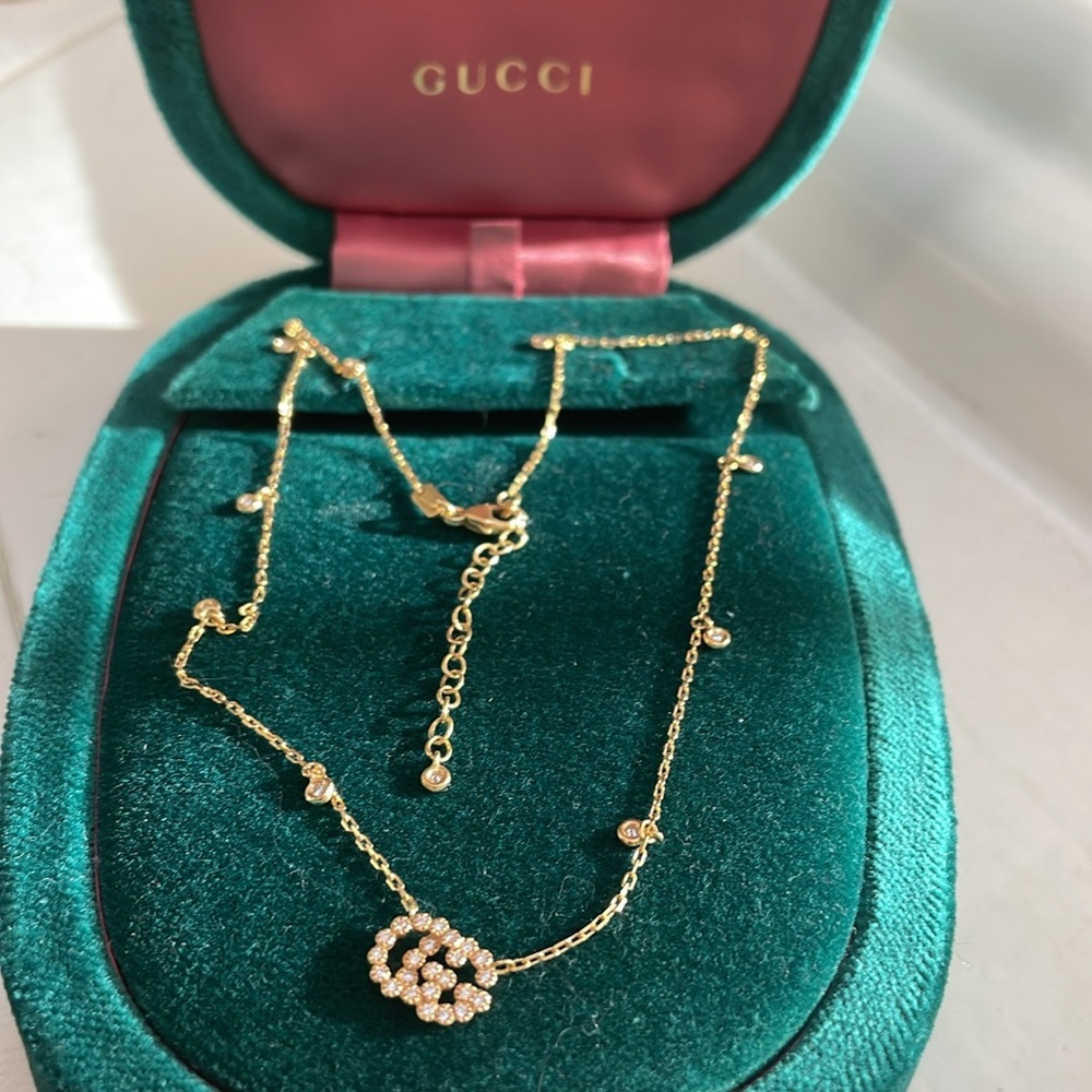 Gucci Yellow Gold Running GG Diamond Necklace 1/5ctw